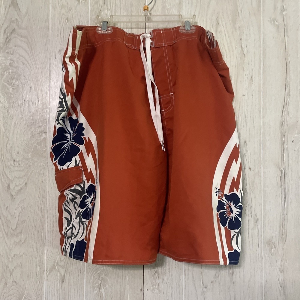 GOTCHA MEN'S HAWAIIAN FLORAL BOARD SHORTS SURF ORANGE SIZE Large